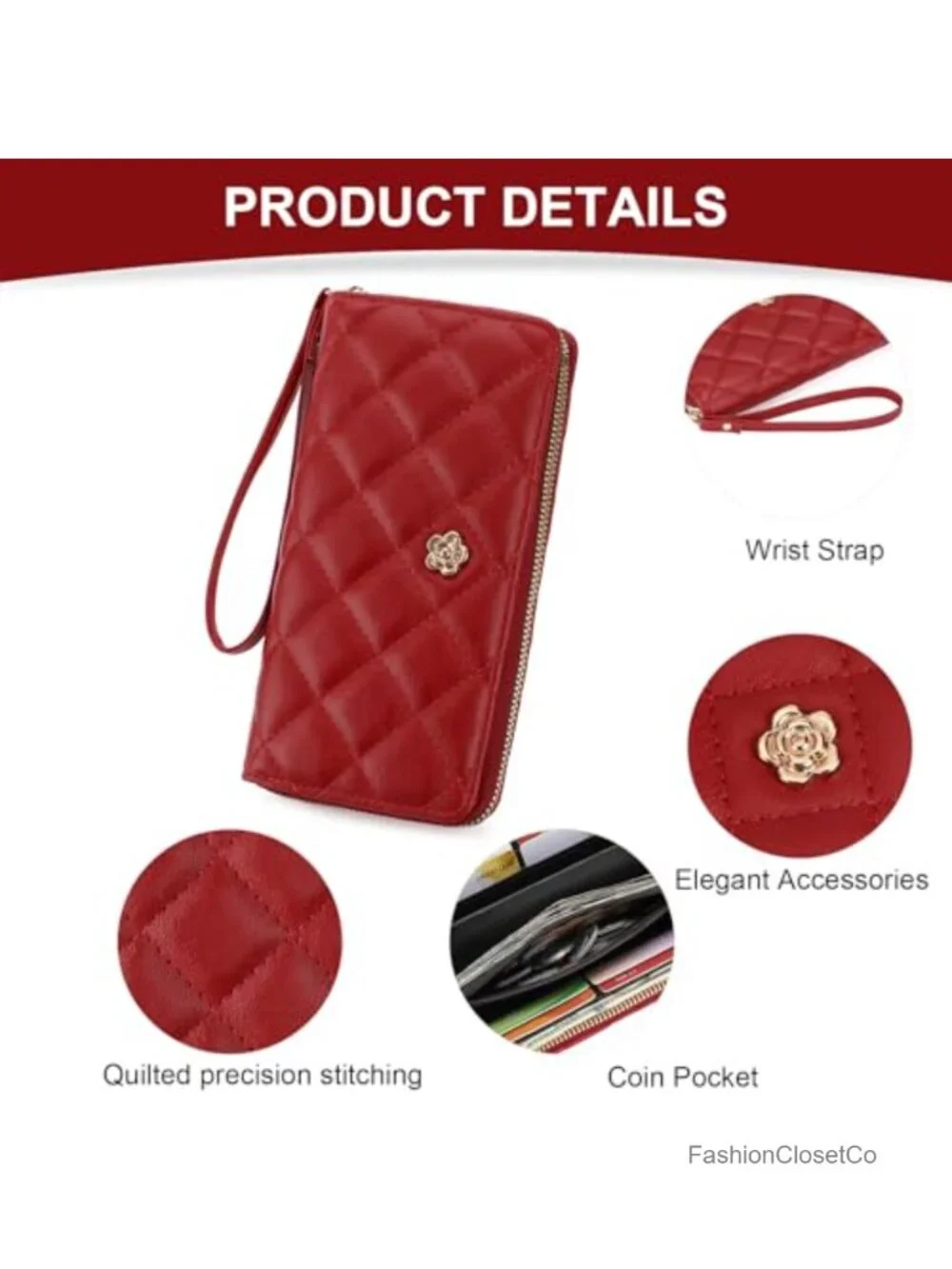Large Capacity Quilted Faux Leather Wristlet Wallet with Zip Around Closure